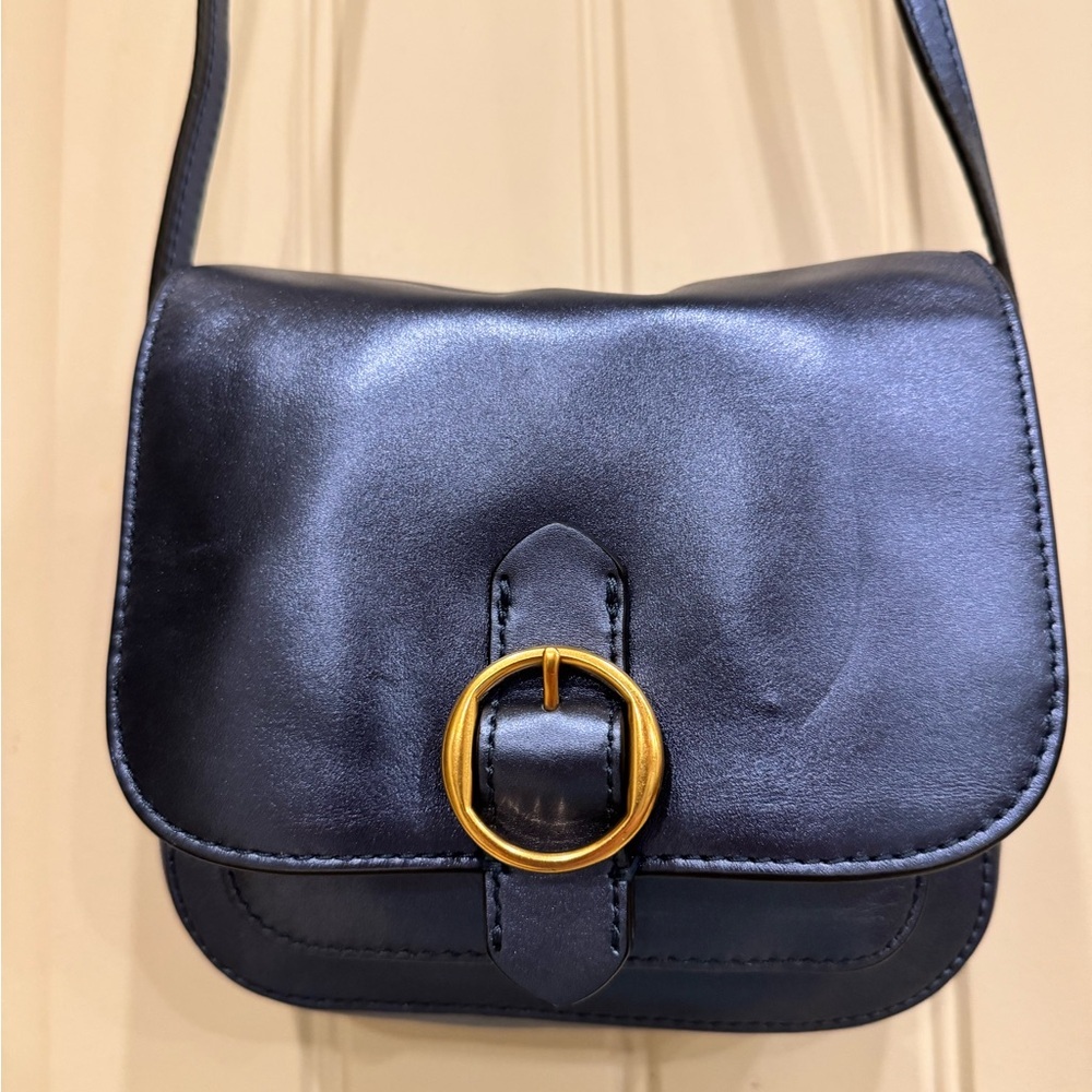 Banana Republic Italian Leather Metallic Blue Mini Saddle Bag. 7” by 6” by 2”